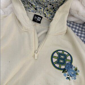 New Era Boston Bruins Cream Quarter Zip Hoodie